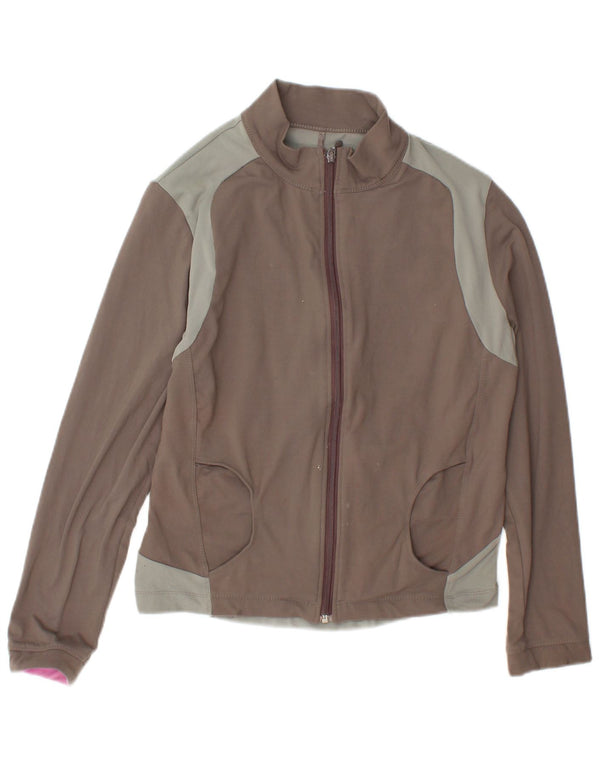 Marks & Spencer Womens Tracksuit Top Jacket UK 14 Large Brown Colourblock