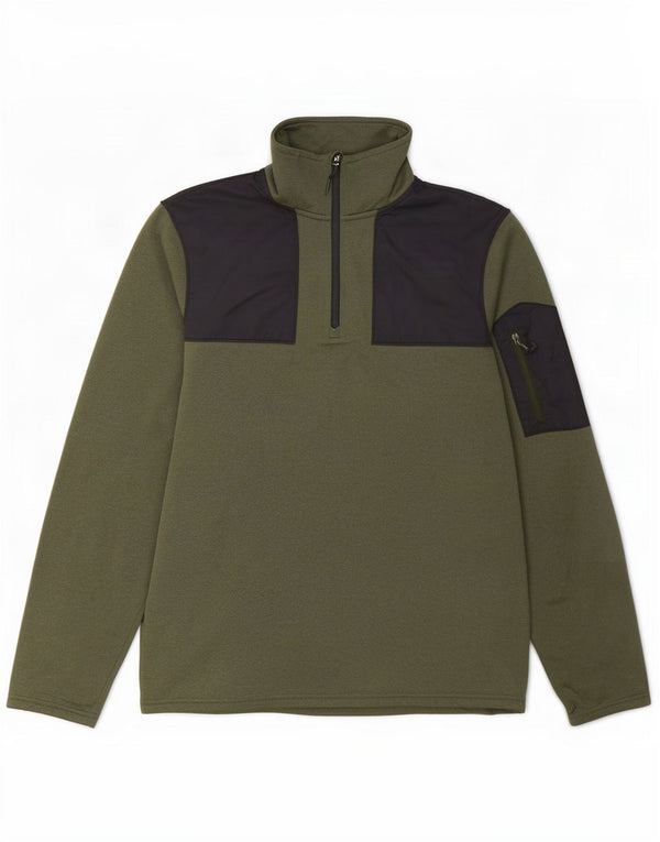 The North Face Mens Zip Neck Sweatshirt Jumper Small Khaki Colourblock