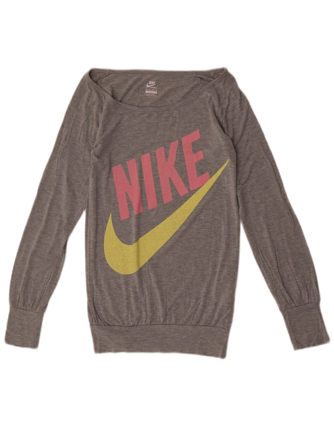 Nike Dame Grafisk Top Langærmet UK 6 XS Grå Viscose