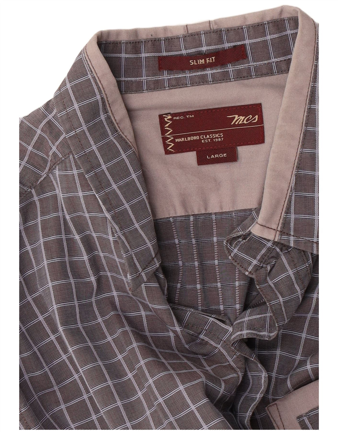 Marlboro Classics Herre Slim Fit skjorte, stor grå ternet