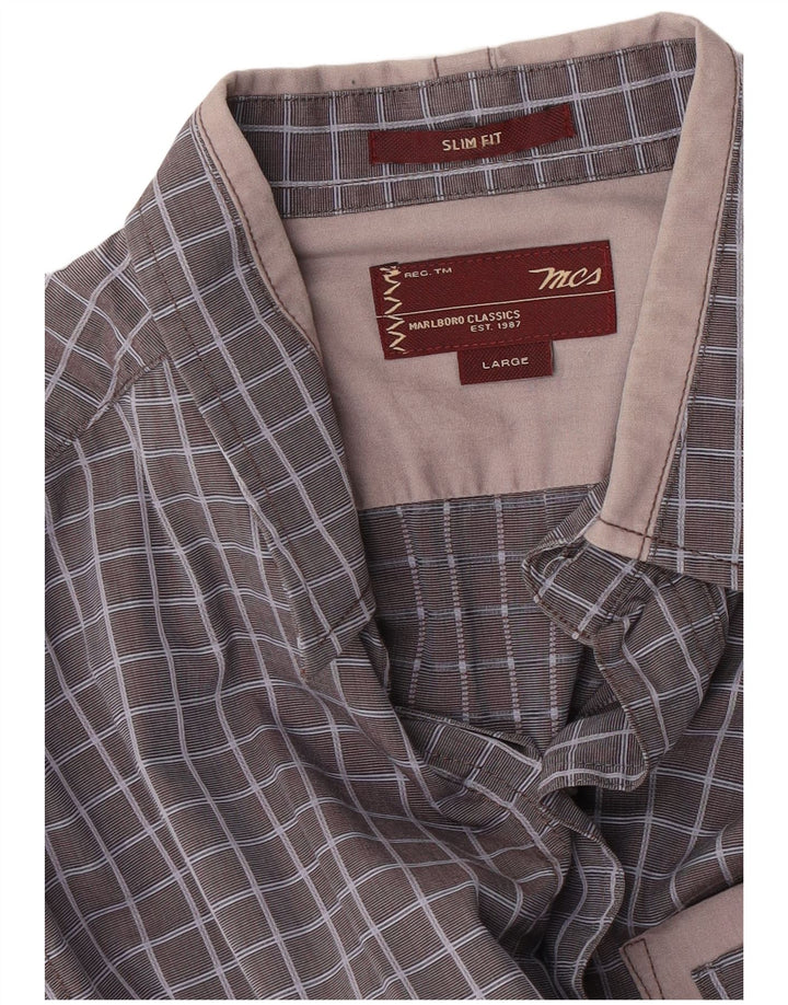 Marlboro Classics Herre Slim Fit skjorte, stor grå ternet