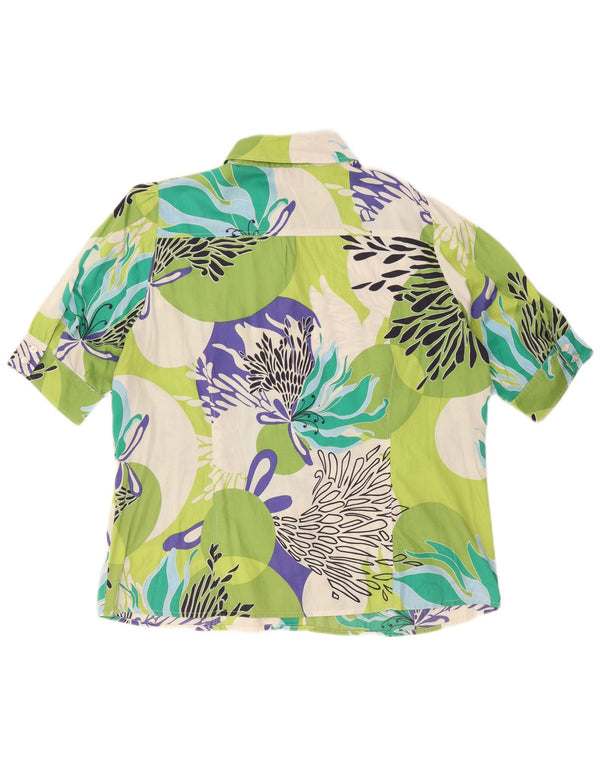 Vintage kortærmet skjorte til kvinder UK 24 4XL Grøn blomsterbomuld