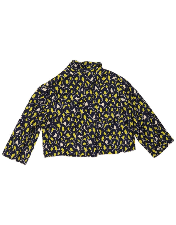 Vintage kvinders 3/4 ærmet Bolero-jakke UK 12 Medium Marineblå Geometrisk