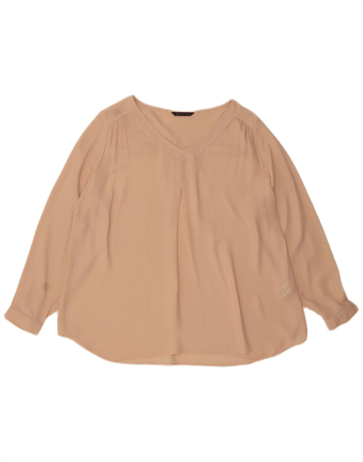 Marks & Spencer Dame Langærmet Bluse Top UK 20 2XL Beige Polyester