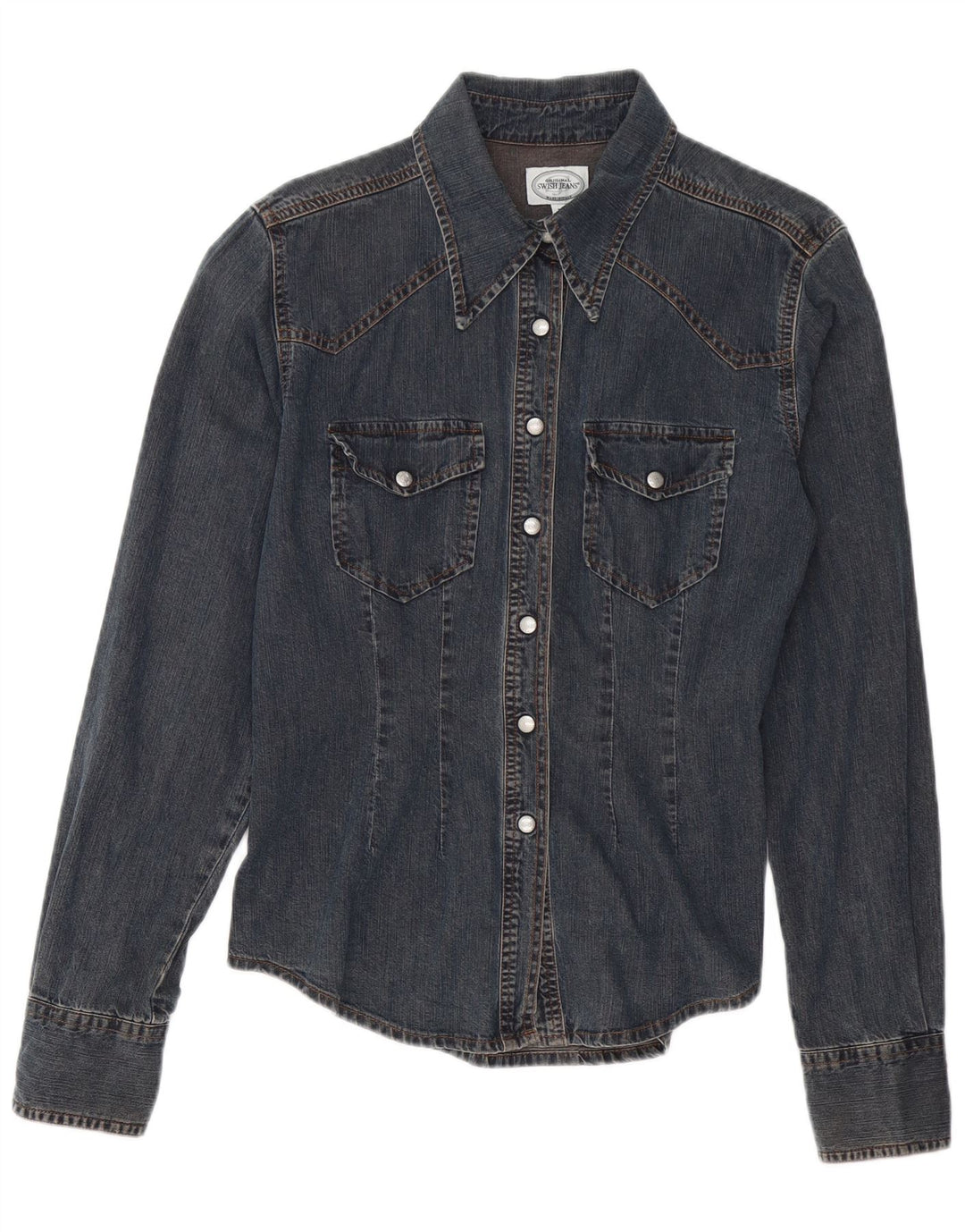 SWISH Dame Denim Shirt UK 14 Stor Marineblå Bomuld