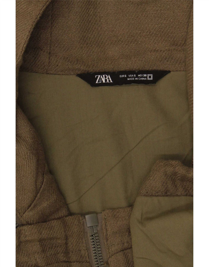 Zara Herre Hooded Bomber Jacket UK 36 Small Khaki