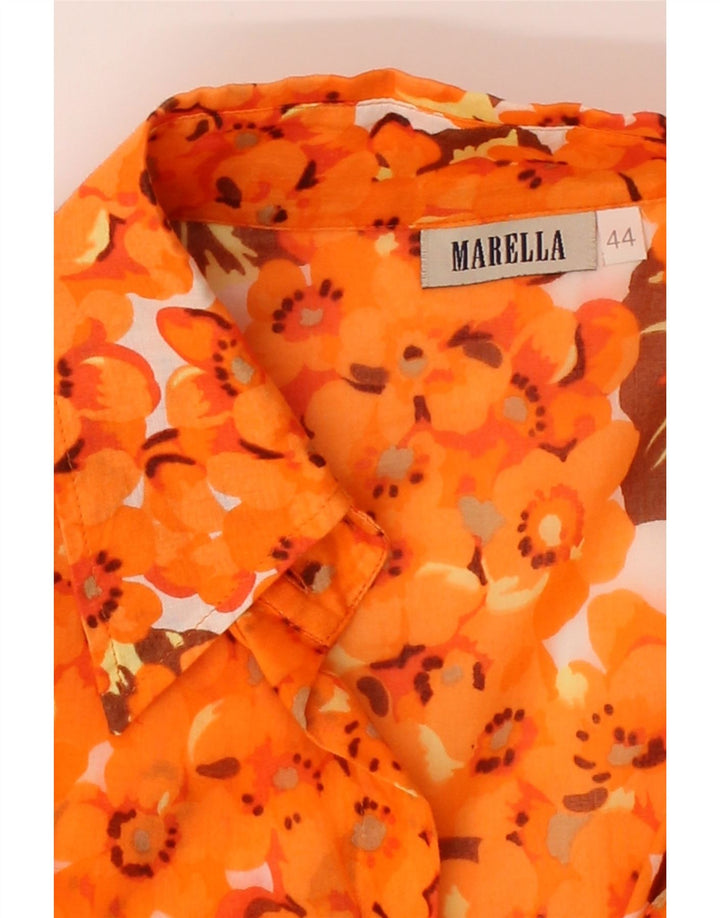 MARELLA Womens Shirt IT 44 Medium Orange Floral Cotton Vintage Marella and Second-Hand Marella from Messina Hembry 