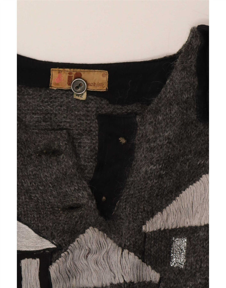 Vintage Dame V-hals sweater IT 42 Medium Grey Colourblock