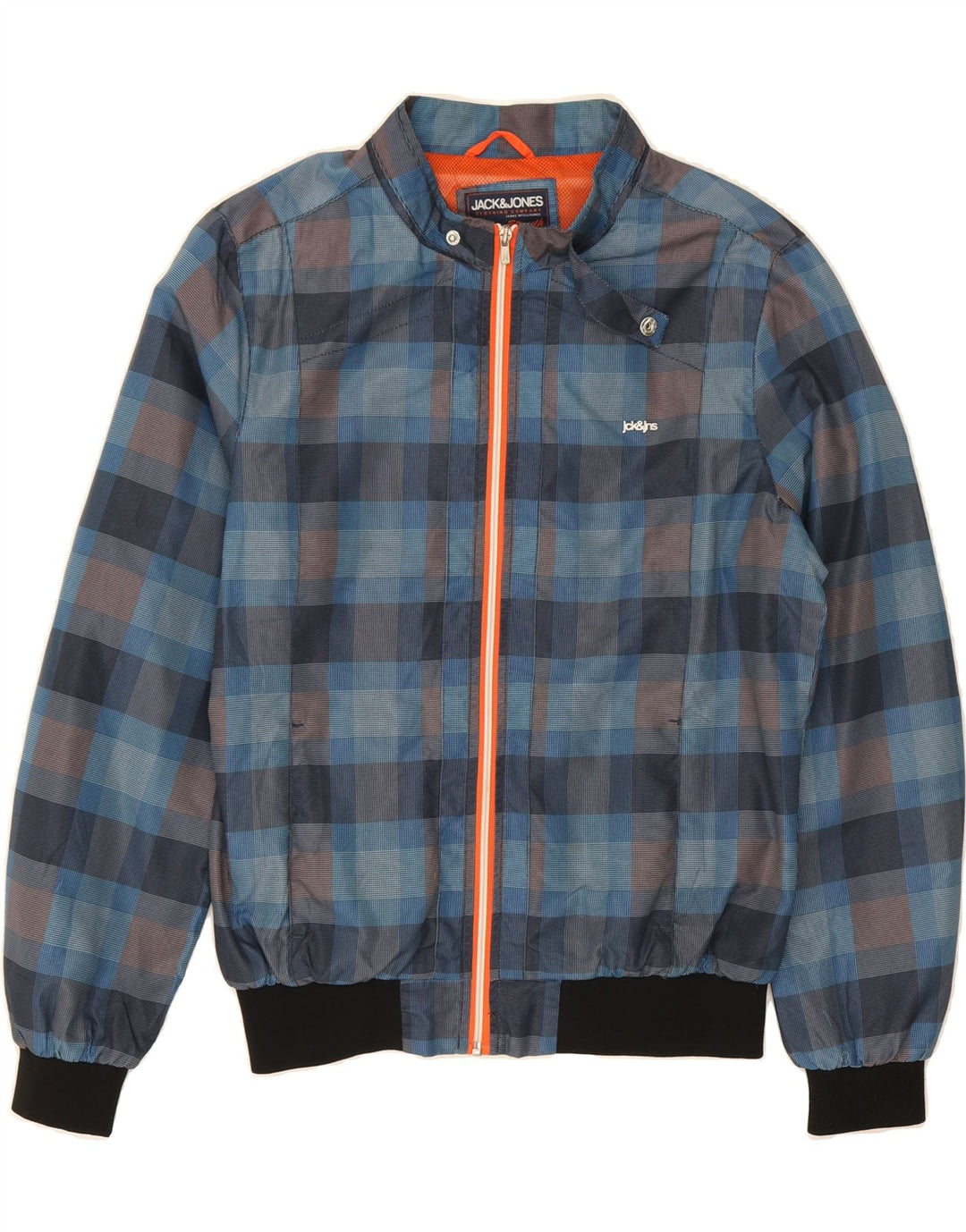 JACK & JONES Mens Bomber Jacket UK 38 Medium Blue Check Polyester Vintage Jack & Jones and Second-Hand Jack & Jones from Messina Hembry 