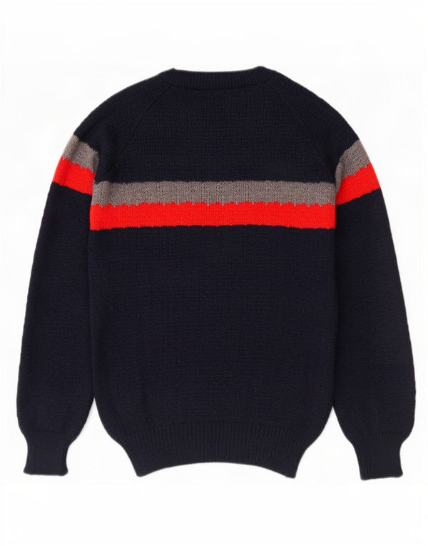 Vintage dame sweater med rund hals EU 40 Medium Navy Blue Colourblock