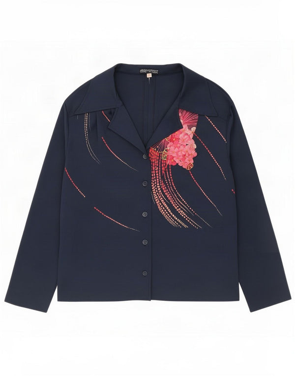 Confezioni Di Lusso Dame Skjorte Bluse IT 52 2XL Navy Blue Floral