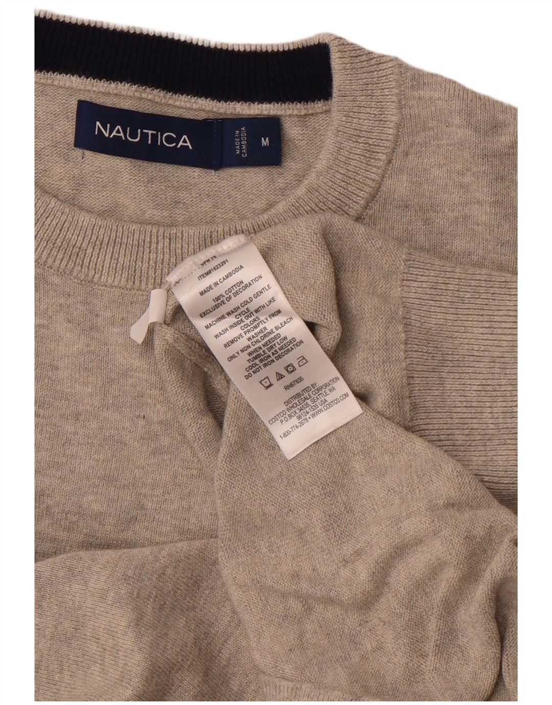 NAUTICA Herre sweater med rund hals, mellemgrå bomuld