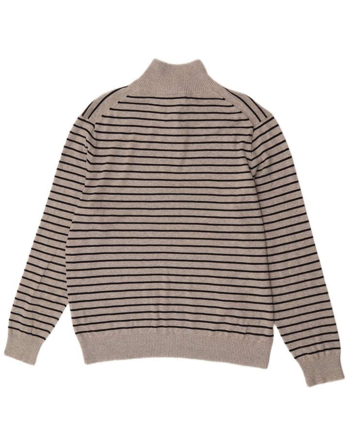 Nautica Herre Button Neck Jumper Sweater Stor grå stribet bomuld
