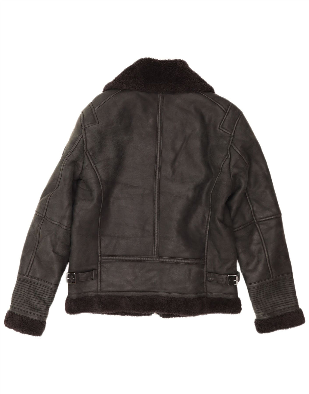 Zara Herre Shearling Jacket UK 38 Medium Black