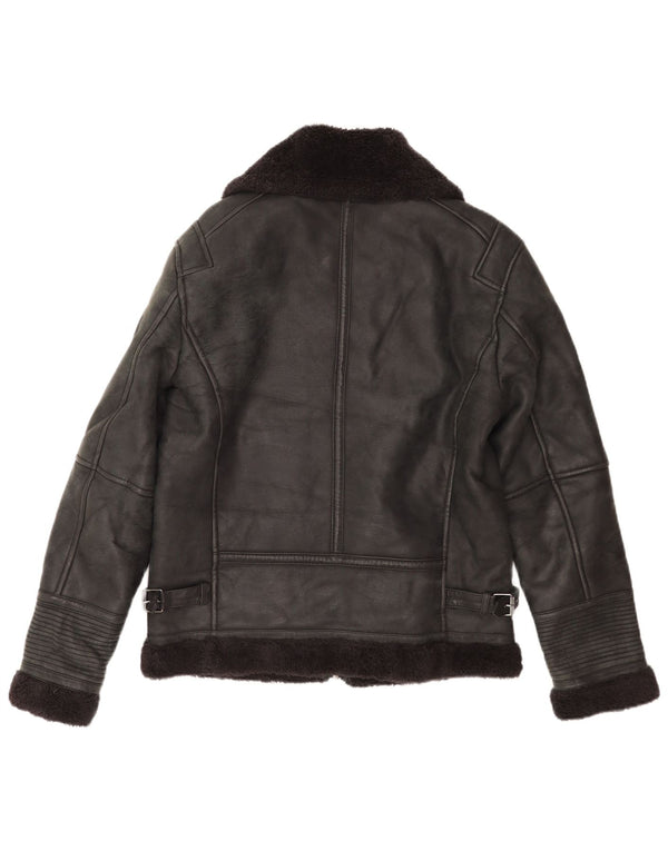 Zara Herre Shearling Jacket UK 38 Medium Black