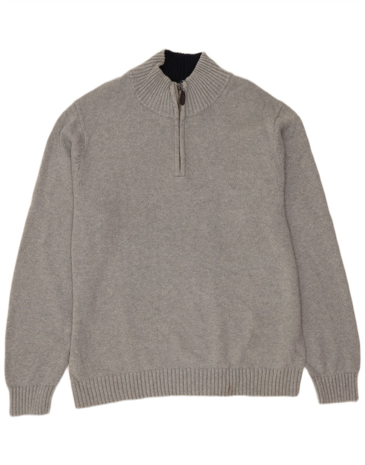 L.L.BEAN Herre sweater med lynlåshals, stor grå bomuld