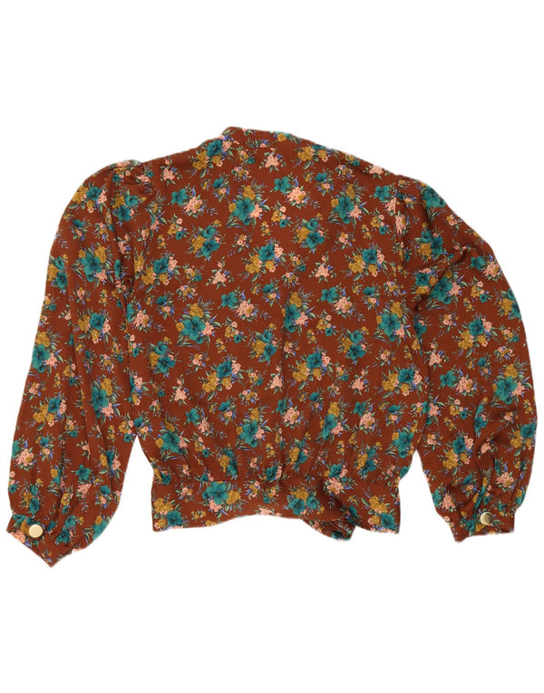 Zara skjortebluse til kvinder UK 10 Small Brown Floral Polyester