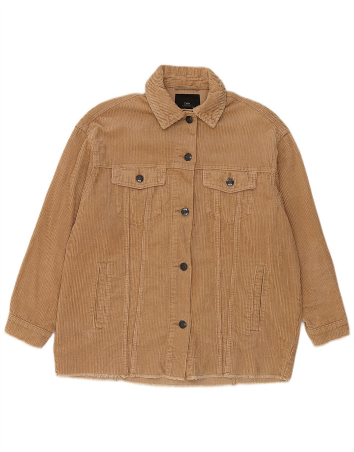 Zara Dame Oversized Corduroy Jacket UK 10 Small Brown Bomuld