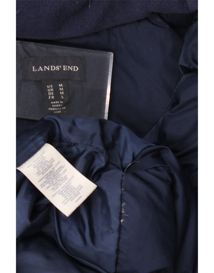 Lands End Dame Hooded Polstret Frakke UK 14 Medium Navy Blue Polyester