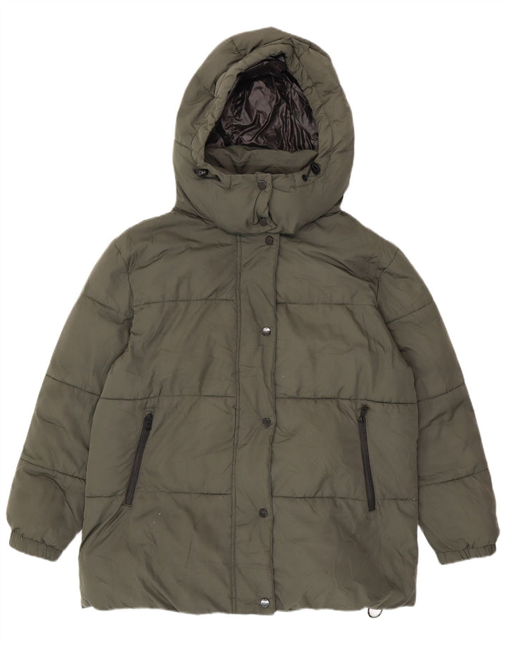 Zara Dame Hætte Oversized Polstret Jakke UK 14 Medium Green Polyester