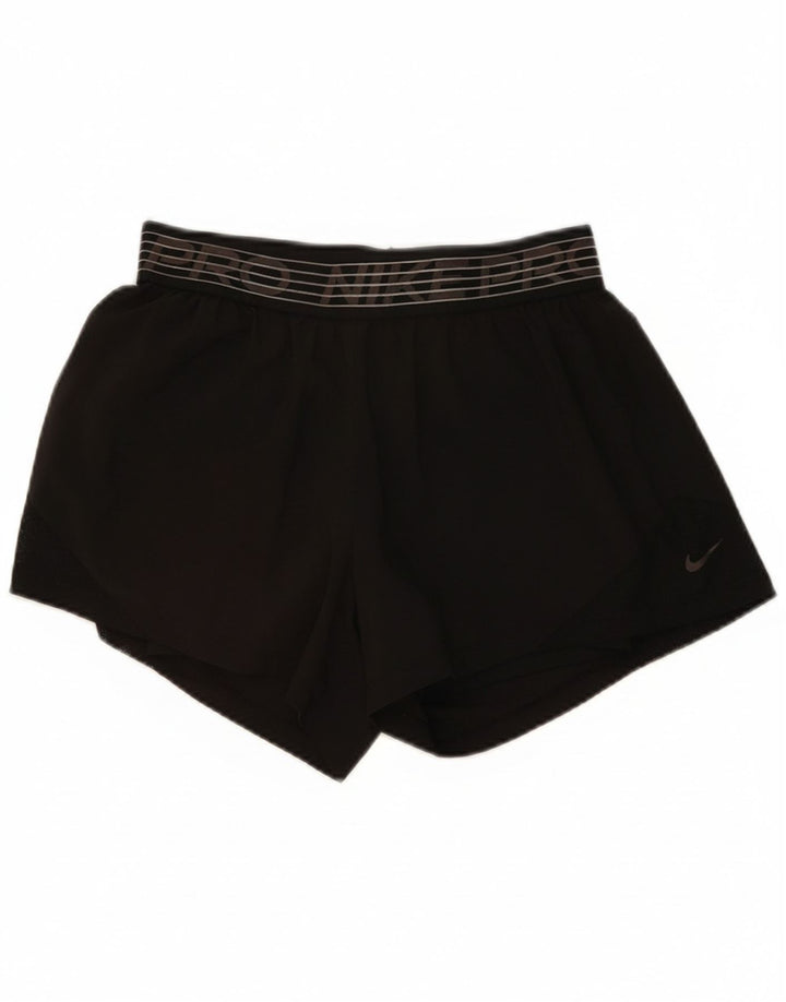 NIKE Womens Dri Fit Graphic Sport Shorts UK 14 Medium  Black Polyester