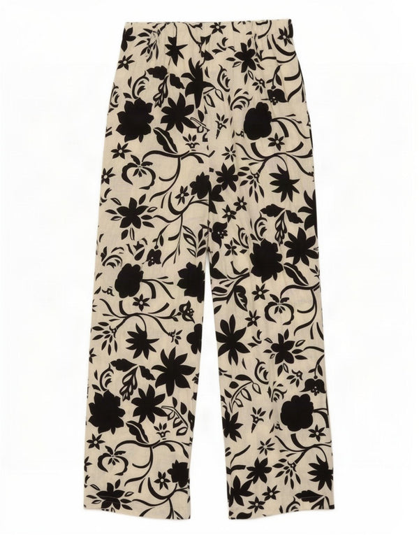 Zara Womens Wide Leg Cropped Trousers Medium W28 L25 White Floral Viscose
