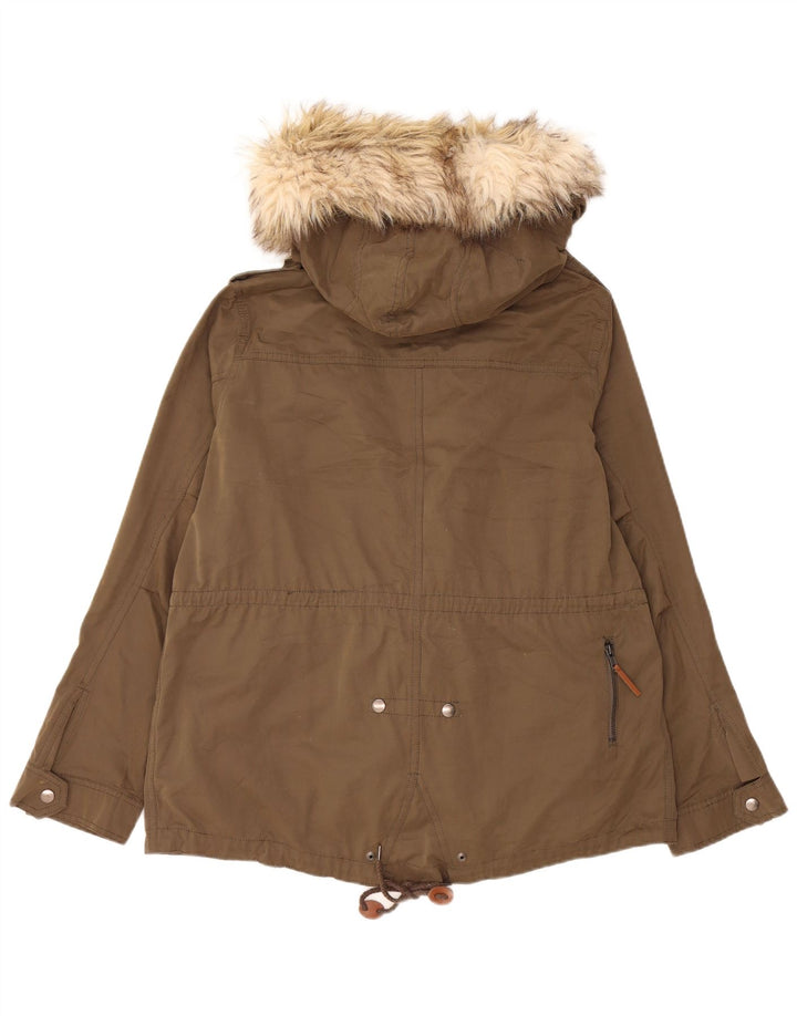 Zara Dame Hætte Vindjakke UK 16 Large Khaki