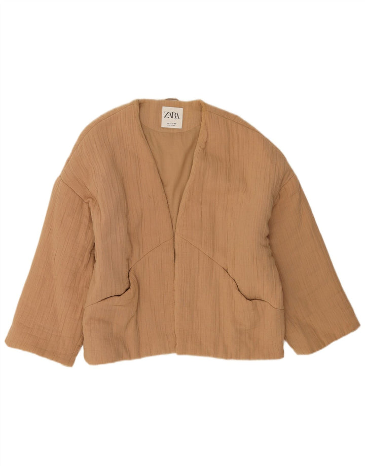 Zara Womens Oversized Open Bomber Jacket UK 16 Large Brown Bomuld