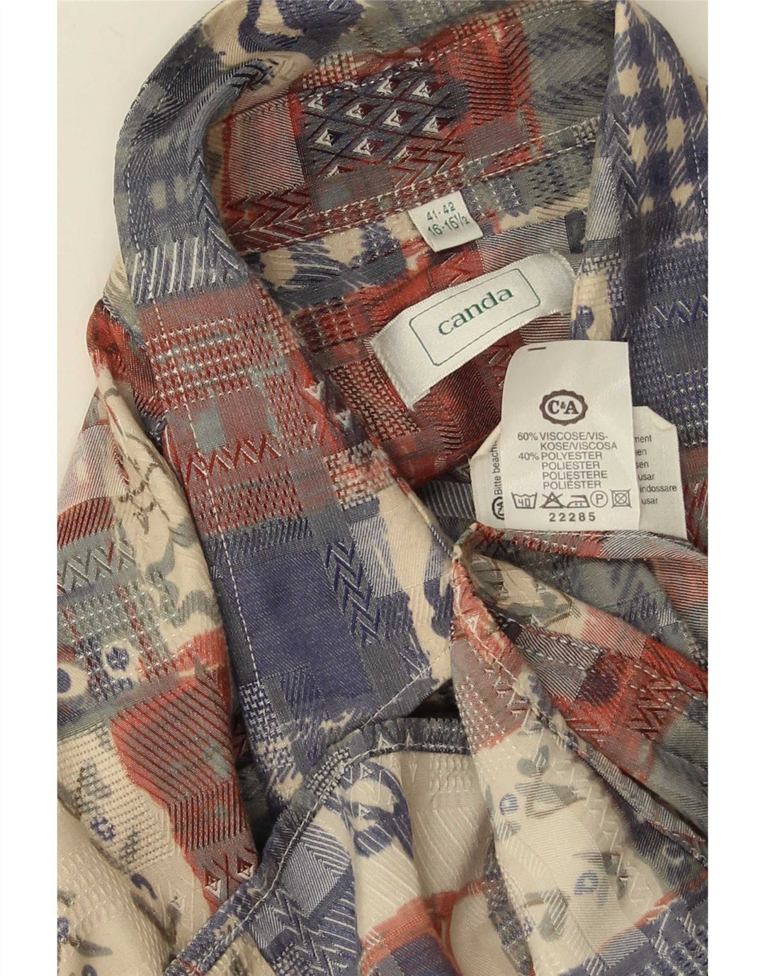 Canda herreskjorte str. 41/42 16 1/2 stor flerfarvet patchwork viskose