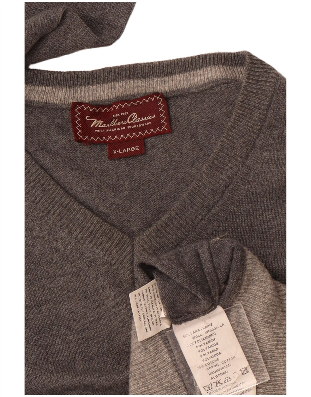 MARLBORO CLASSICS Herre V-hals sweater XL Grå uld