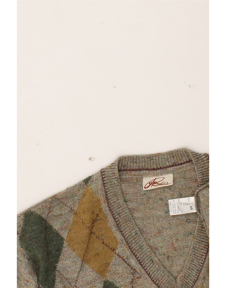 RODES Herre V-hals sweater Medium Grey Argyle/Diamond Wool