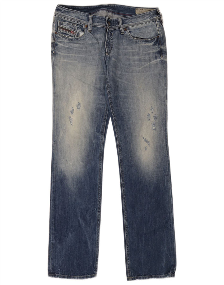 Diesel Dame Distressed Straight Jeans W28 L32 Blå Bomuld