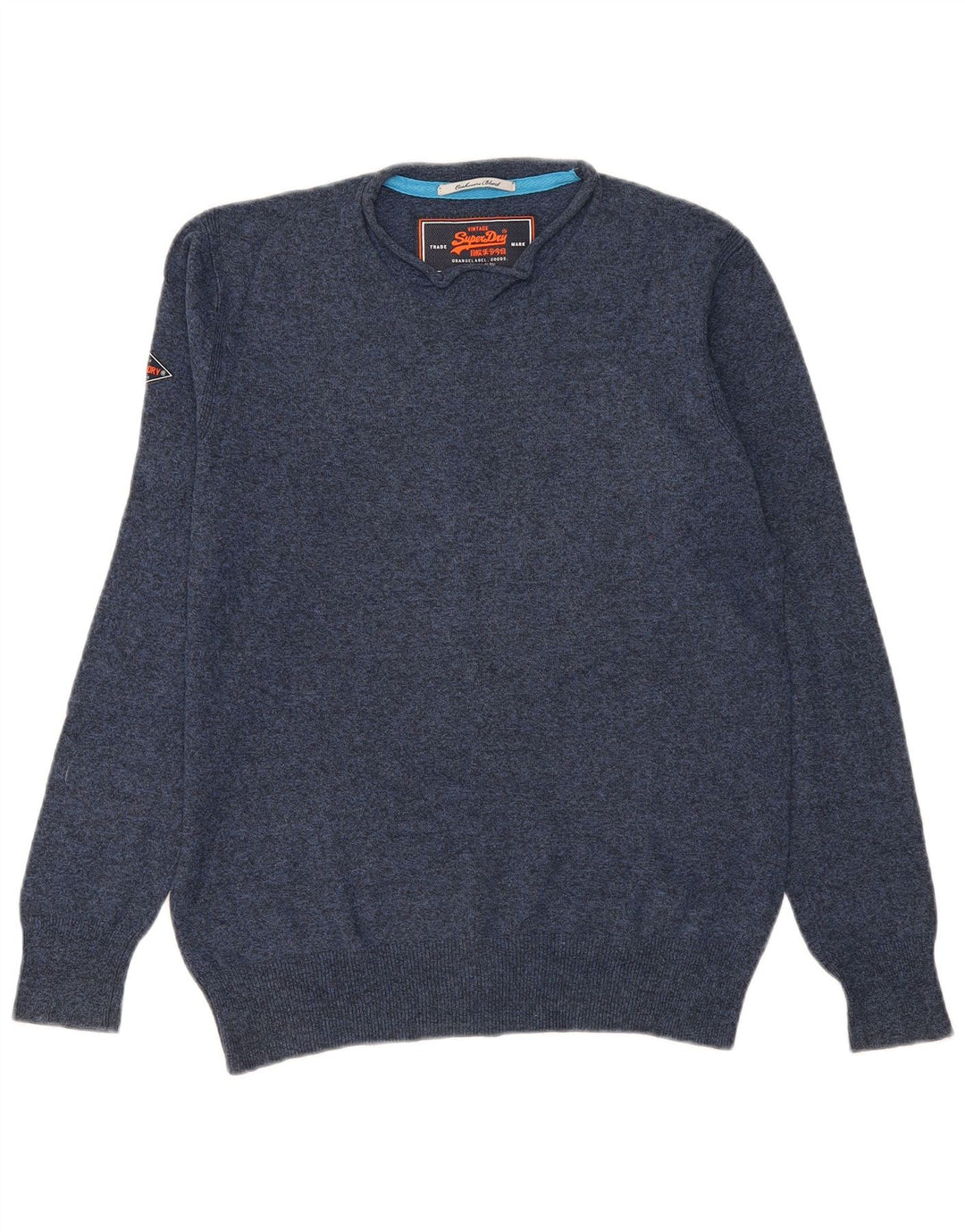 Superdry sweater med rund hals til mænd mellem marineblå flækket bomuld
