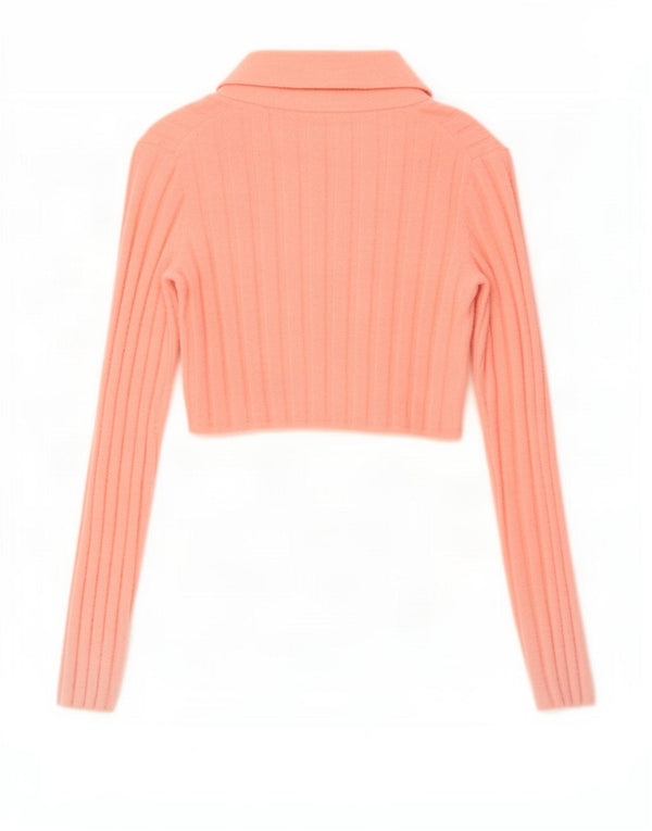 Zara Womens Crop Front Tie Cardigan Top UK 10 Small Pink Nylon