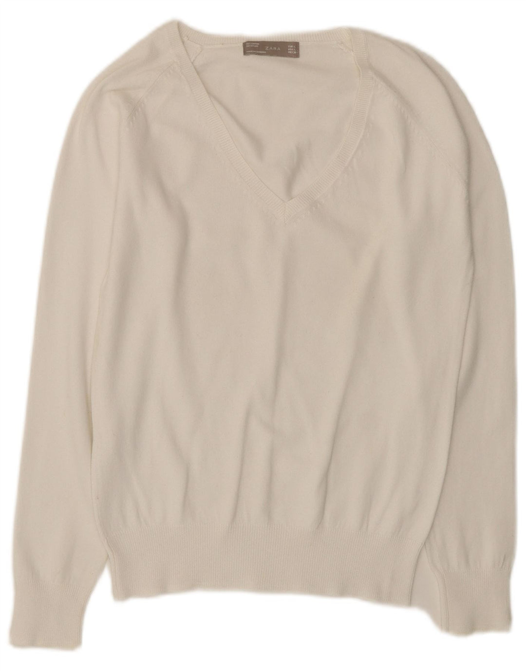 ZARA Dame V-hals sweater UK 14 Large White