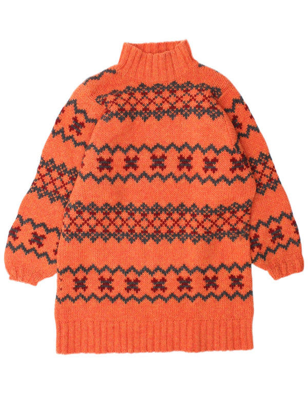 Vintage Dame Longline Turtle Neck Jumper Sweater UK 10 Small Orange