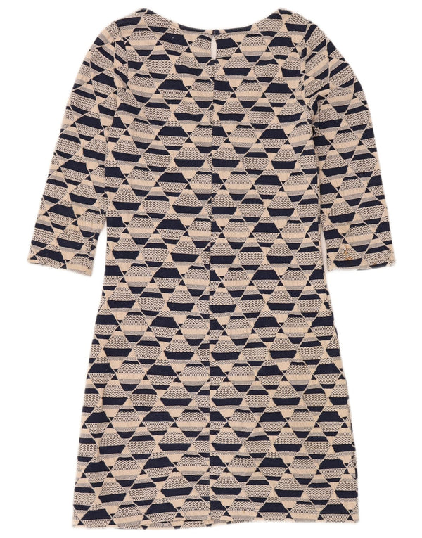 WHITE STUFF Dame 3/4 ærmet Shift Dress UK 8 Small Beige Geometrisk