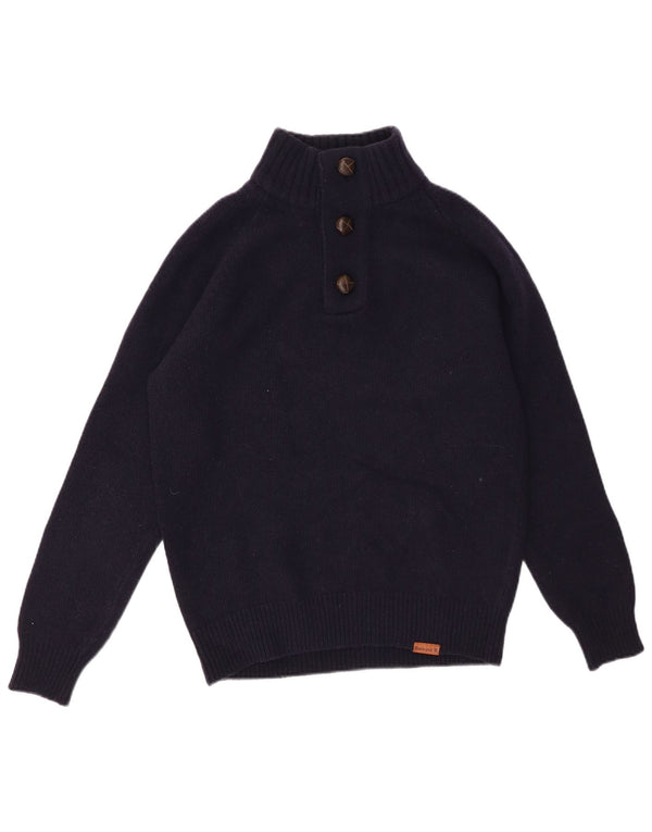 BARBOUR Herre Button Neck Jumper Sweater Small Navy Blue