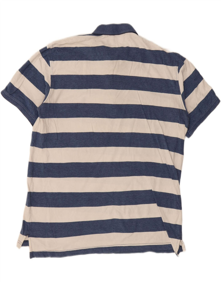 IZOD Mens Polo Shirt Large Navy Blue Striped Cotton Vintage Izod and Second-Hand Izod from Messina Hembry 