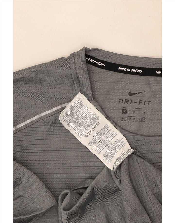 Nike herre Dri Fit T-shirt top mellemgrå stribet polyester