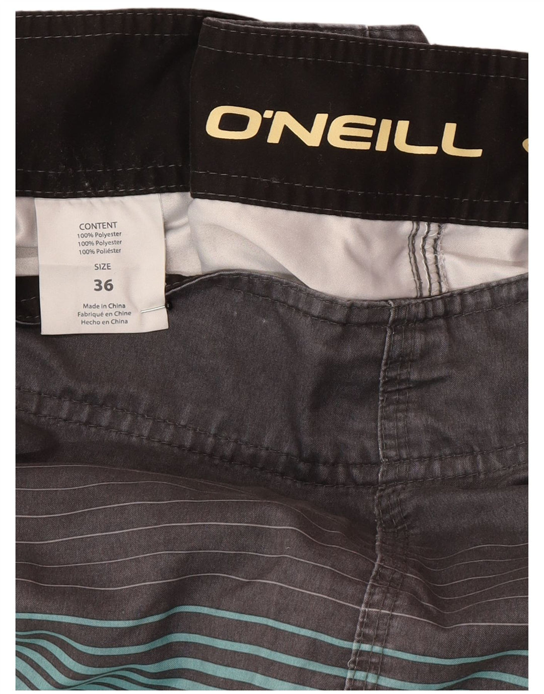 O'Neill Mens Swimming Shorts Large   Grey Striped Polyester