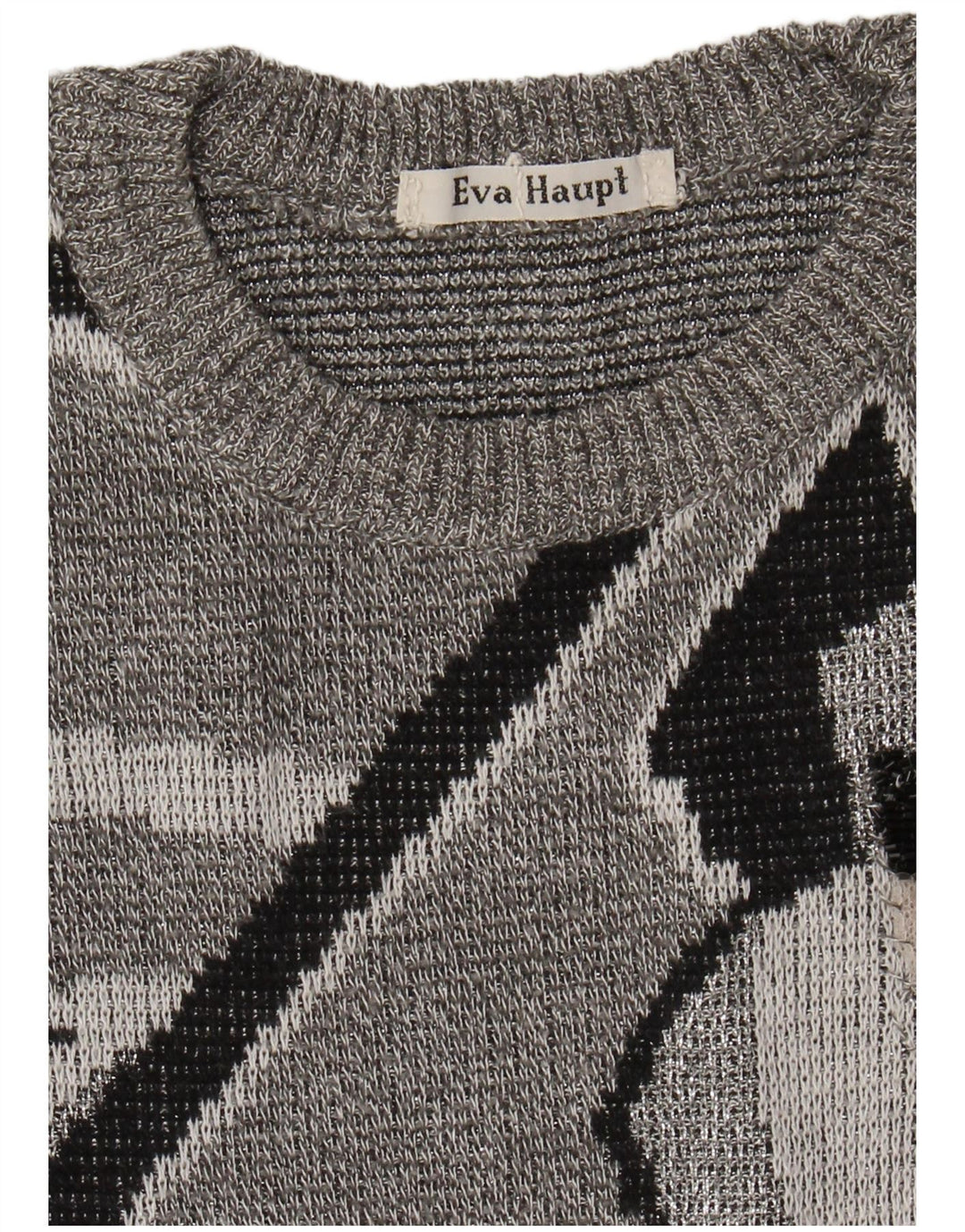 VINTAGE Womens Crew Neck Jumper Sweater UK 16 Large Grey Geometric