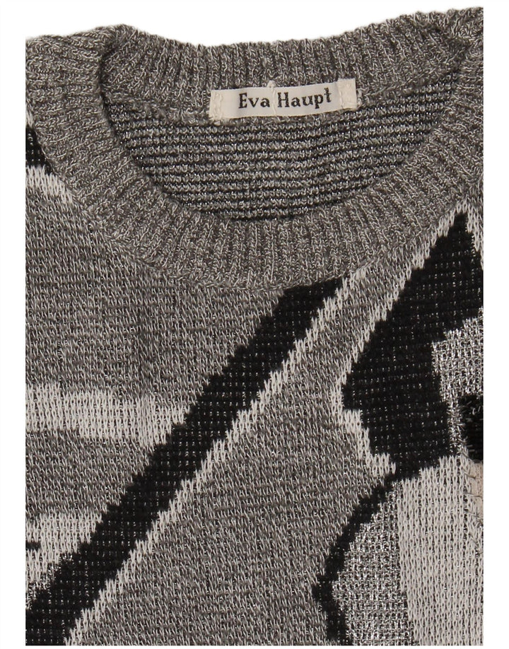 VINTAGE Womens Crew Neck Jumper Sweater UK 16 Large Grey Geometric
