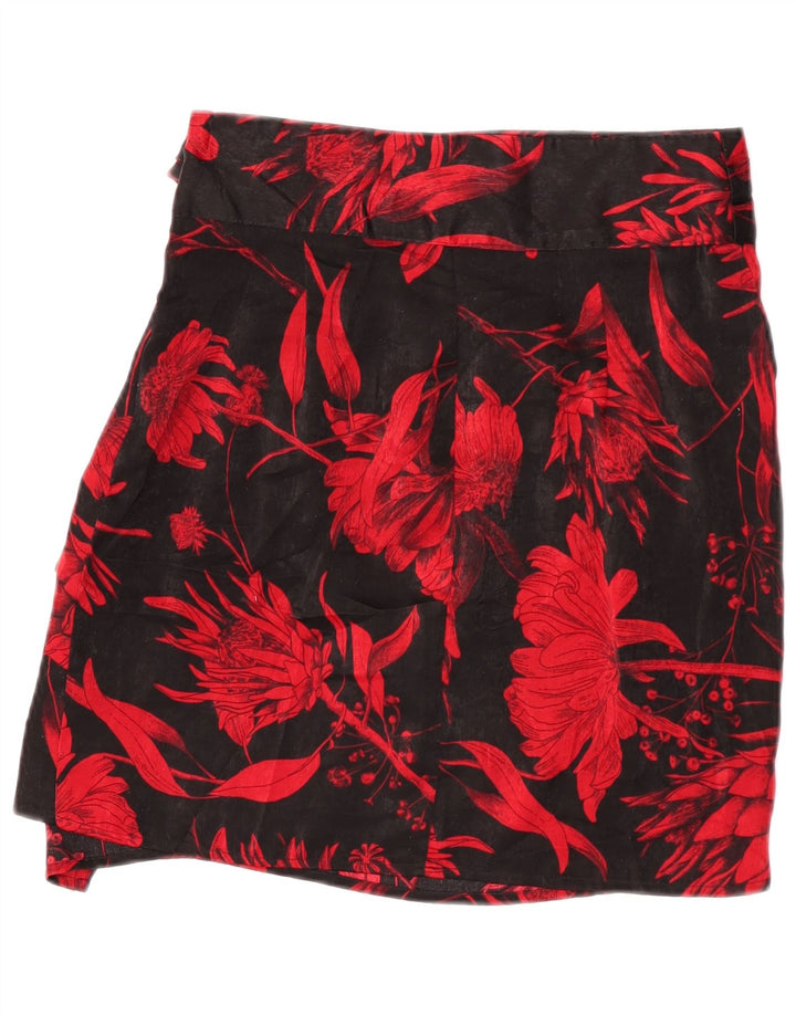 Zara Mini-nederdel til kvinder, lille W26, sort blomstret polyester