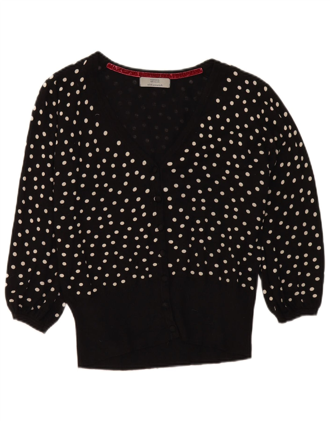 Marks & Spencer Dame Cardigan Sweater UK 14 Medium Black Spotted