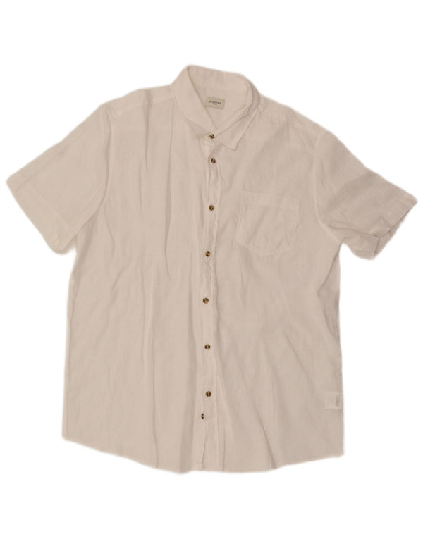 Vintage Mens Short Sleeve Shirt XL White Linen