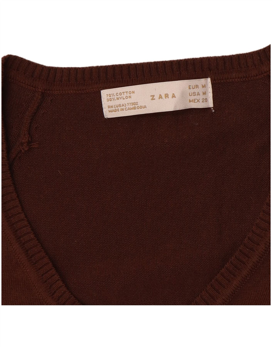 Zara Dame V-hals sweater UK 12 Medium Brun Bomuld