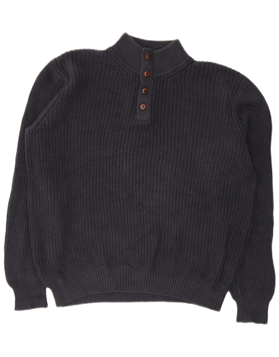 L.L.Bean Herre Button Neck Sweater Stor Marineblå Bomuld