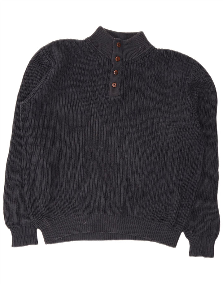 L.L.Bean Herre Button Neck Sweater Stor Marineblå Bomuld
