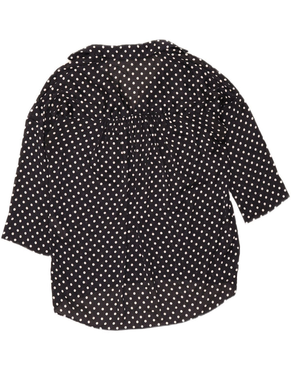 Zara Dame Oversized 3/4-ærmet blusetop UK 6 XS Marineblå Polka Dot